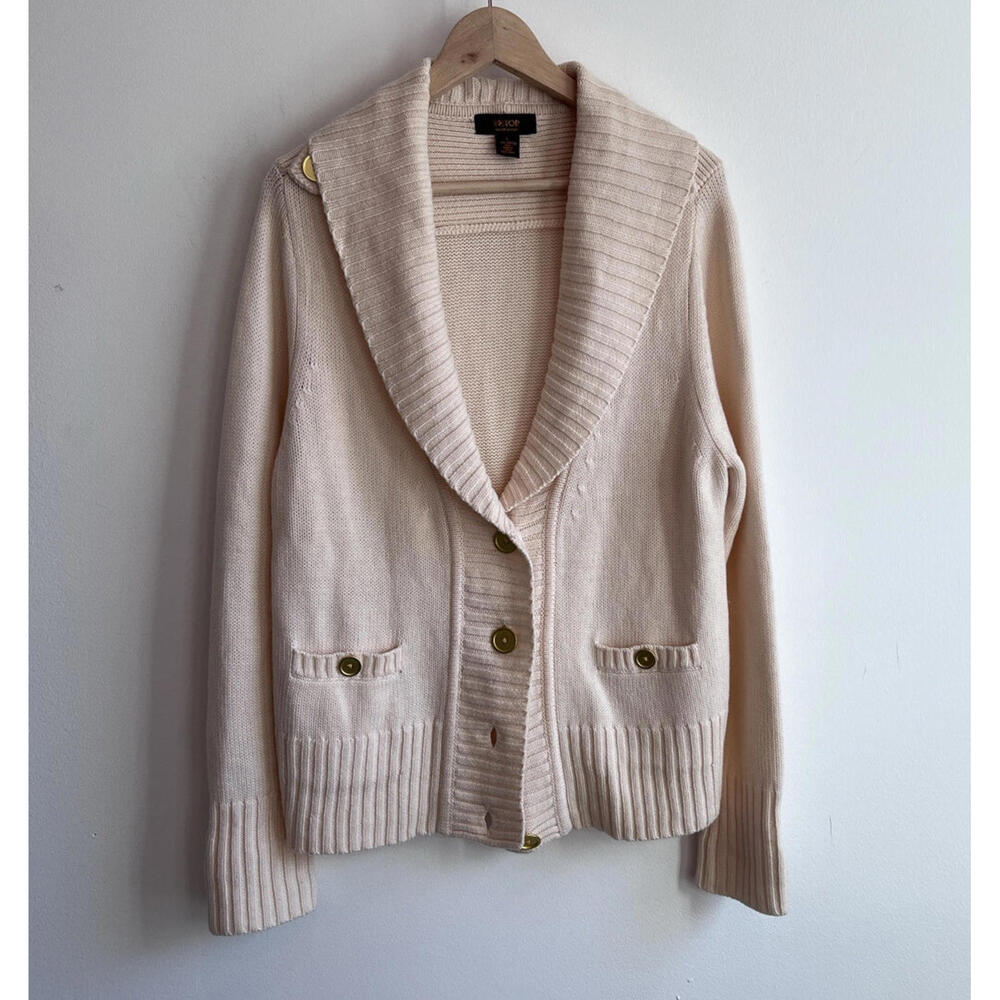 Women’s Cream 100% Merino Victor Alfaro Shawl-collar Cardigan Sweater Size L